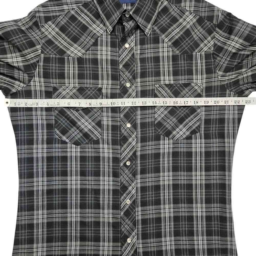 Wrangler Mens Western Plaid Pearl Snap Long Sleeve Shirt Black Grey Medium - Picture 12 of 13